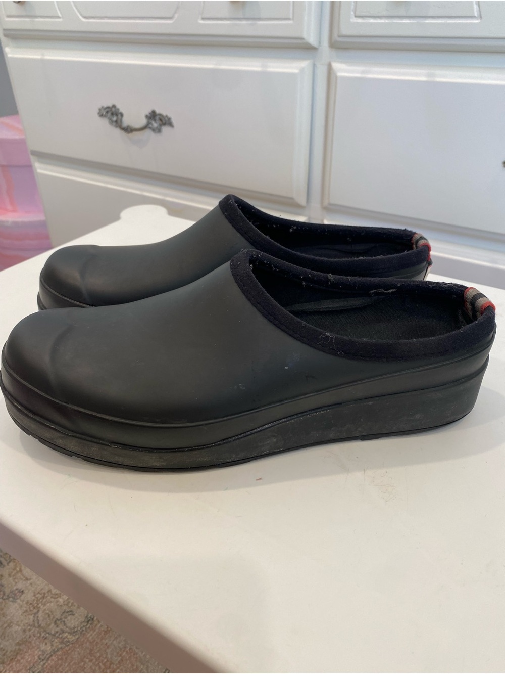 Hunter Black Slip-On Platform Clogs